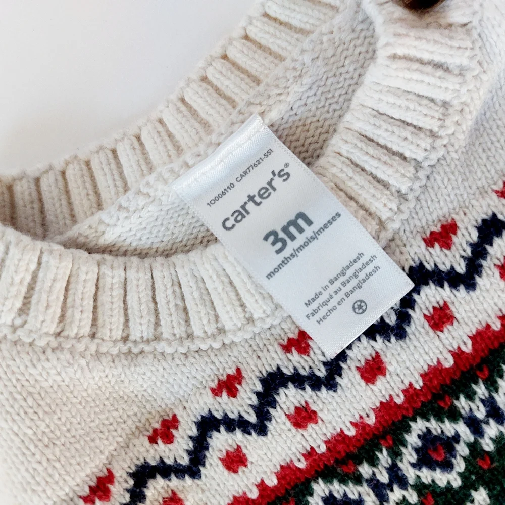 Leaping Reindeer Fairisle Christmas Sweater 3 months Carters 100% cotton Holiday
